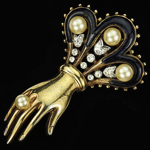 Trifari 'Alfred Philippe' 'Empress Eugenie' 'Romantique' Gold and Pearls Hand Pin Clip