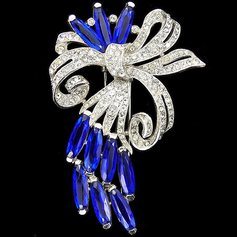 Trifari 'Alfred Philippe' Pave Bow and Ten Sapphire Lozenges Floral Spray Pin Clip