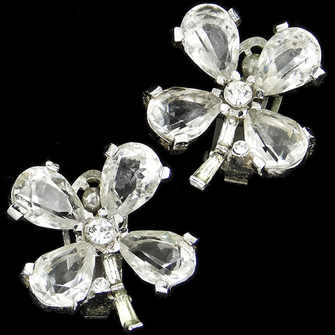 Trifari 'Alfred Philippe' 'Fabulous Clover' Diamante Four Leaf Clover Clip Earrings