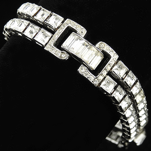 Trifari 'Alfred Philippe' Invisibly Set and Baguettes Diamante Double Stranded Tennis Bracelet