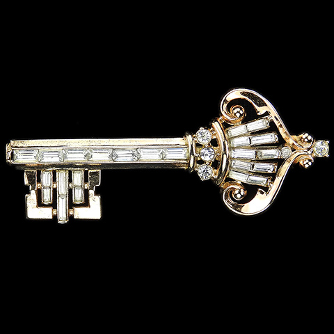 Trifari 'Alfred Philippe' Gold and Diamante Baguettes Key Pin