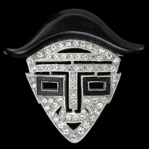 Trifari and Krussman Deco Pave Toreador Face Mask with Black Bakelite Matador Hat Bullfighter Pin