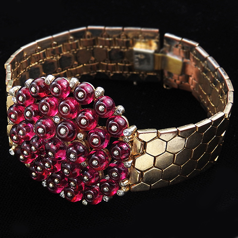 Trifari 'Alfred Philippe' Golden Honeycomb with Ruby Shoebutton Fruit Cluster Tesselated Bracelet