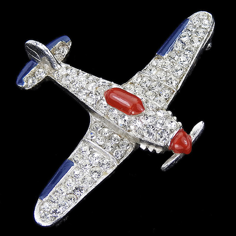 Trifari 'Alfred Philippe' WW2 US Patriotic Pave and Enamel Red White and Blue Fighter Airplane Pin
