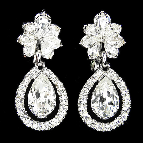 Trifari 'Alfred Philippe' Pave and Navette Leaf and Pendant Teardrop Clip Earrings