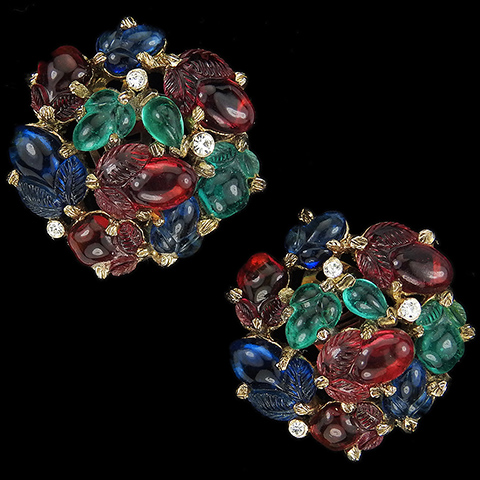 Trifari 'Alfred Philippe' 'Fragonard' Gold and Tricolour Fruit Salads Larger (10 Fruit Salads) Button Clip Earrings