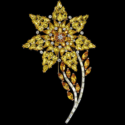 Trifari 'Alfred Philippe' Citrine and Topaz Navettes and Diamante Spangles and Baguettes Starflower Giant Flower Pin