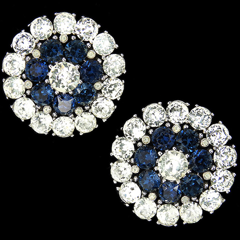 Trifari 'Alfred Philippe' 'Regency' Sapphire and Diamond Stripes Button Clip Earrings