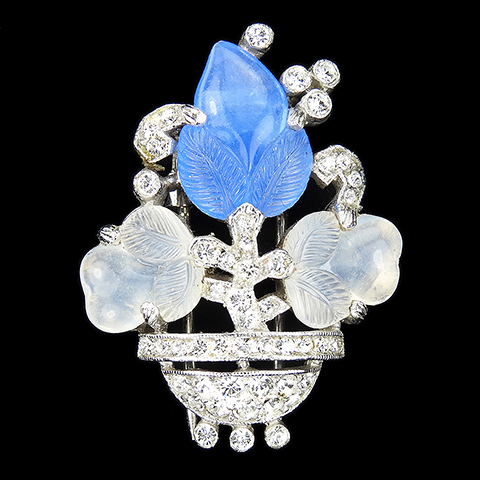 Trifari 'Alfred Philippe' Sapphire and Moonstone Fruit Salad Flower Vase Pin Clip