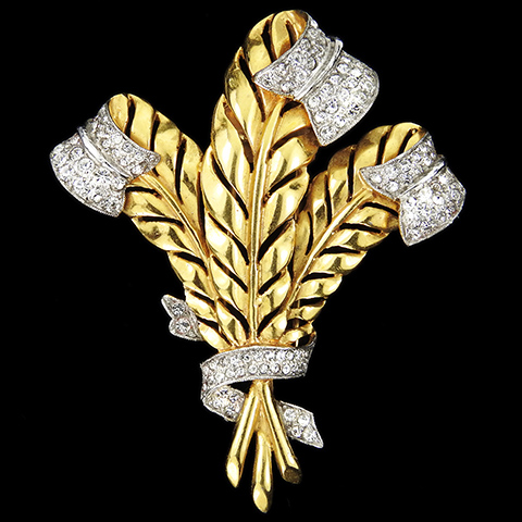 Trifari 'Alfred Philippe' Gold and Pave Prince of Wales Three Feathers Pin Clip