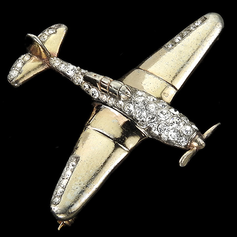 Trifari Sterling 'Alfred Philippe' WW2 US Patriotic Gold and Pave Fighter Airplane Pin