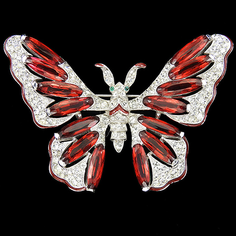 Trifari 'Alfred Philippe' Pave Enamel and and Ruby Lozenges Butterfly Pin