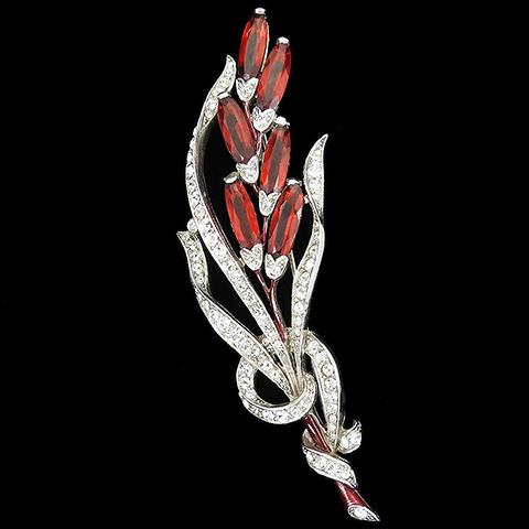Trifari 'Alfred Spaney' Giant Pave and Ruby Lozenges Six Flower Floral Spray Pin