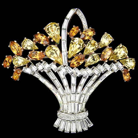 Trifari 'Alfred Philippe' Citrine Topaz and Diamante Baguettes Flower Basket Pin