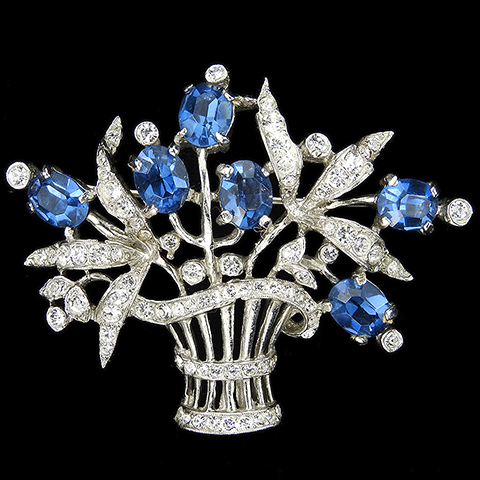 Trifari Sterling 'Alfred Philippe' Pave and Sapphires Flower Basket Pin