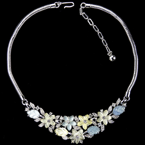 Trifari 'Alfred Philippe' Pastel Satin Frosted Fruit Salad Flowers and Leaves Necklace
