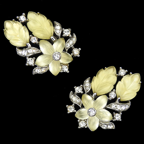 Trifari 'Alfred Philippe' Pastel Satin Frosted Fruit Salad Flowers and Leaves Clip Earrings