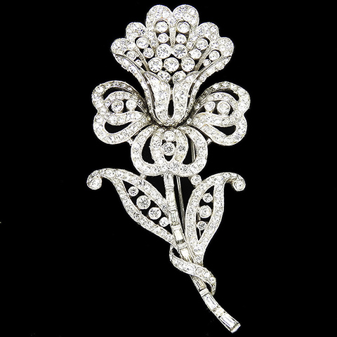 Trifari 'Alfred Philippe' Large Pave Lotus Flower with Stem and Leaves Pin Clip
