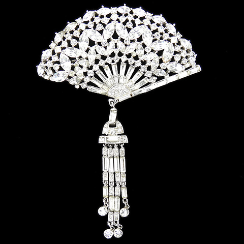 Trifari 'Alfred Philippe' Pave Navettes and Baguettes Fan and Pendant Lantern with Tassels Pin 