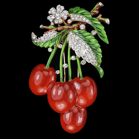 Trifari 'Alfred Philippe' Pave and Enamel Cherries Pin Clip