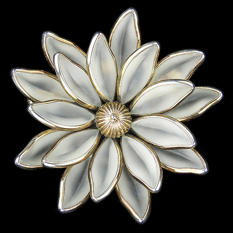 Trifari 'Alfred Philippe' 'Water Lily' Gold and Poured Glass Leaves Double Layer Star Flower Pin or Pendant