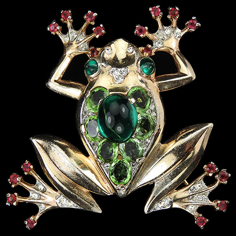 Trifari Sterling 'Alfred Philippe' Peridot and Emerald Cabochon Tree Frog Pin