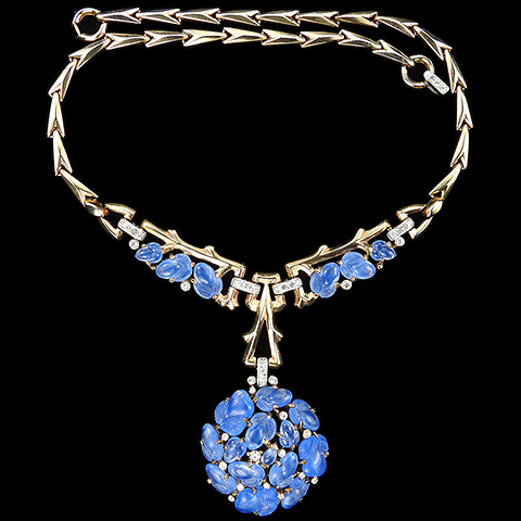 Trifari 'Alfred Philippe' 'Fragonard' Gold and Blue Moonstone Fruit Salads Pendant Sphere Necklace