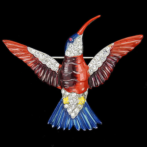 Trifari 'Alfred Philippe' Pave and Enamel Hovering Hummingbird Bird Pin