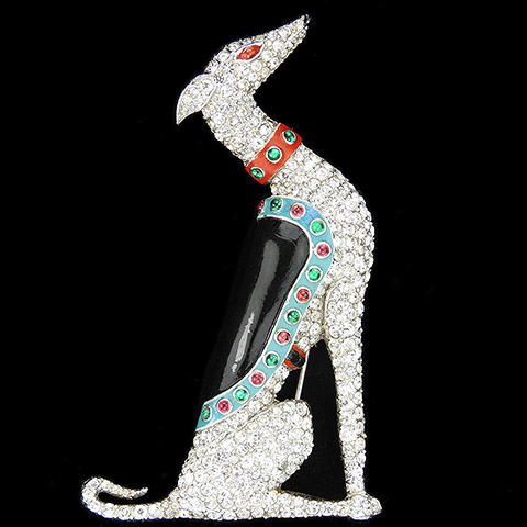 Trifari 'Alfred Philippe' 'Jewels of Fantasy' Pave and Enamel Sitting Racing Greyhound Dog Pin Clip