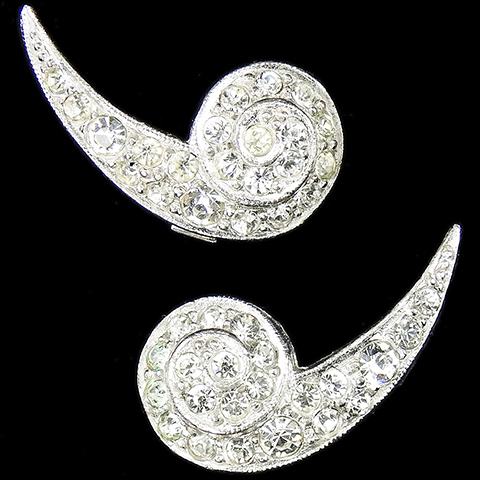 KTF Trifari 'Alfred Philippe' Pave Spiral Seashells or Snails Clip Earrings