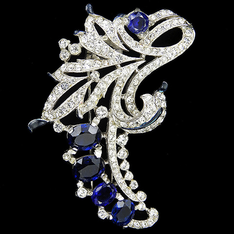 Trifari 'Alfred Philippe' Pave and Faceted Sapphires Floral Swirl Pin Clip