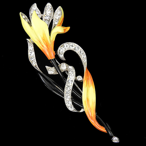 Trifari 'Alfred Spaney' Pave and Enamel Yellow Tulip Pin