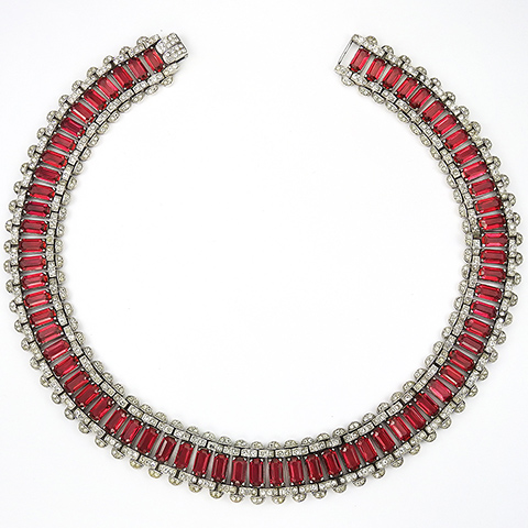Trifari Sterling 'Alfred Philippe' Deco Style Pave and Ruby Choker Necklace