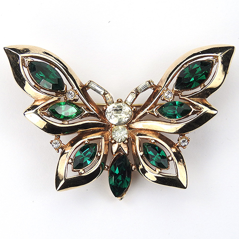 Trifari 'Alfred Philippe' Gold Emerald and Diamante Spangled Butterfly Pin