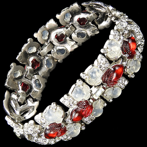 Trifari 'Alfred Philippe' Pave White Moonstone and Ruby Fruit Salads Link Bracelet