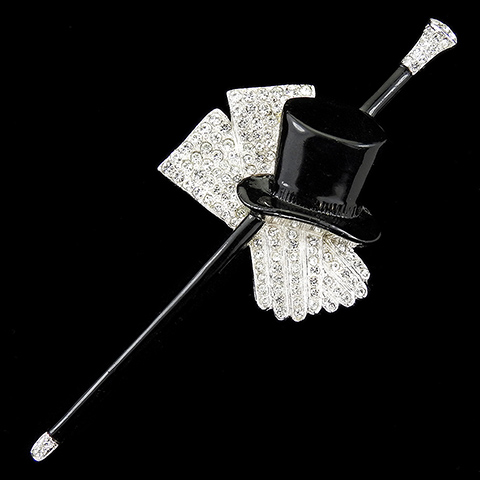 Trifari 'Alfred Philippe' Top Hat, Stick and Gloves Pin Clip