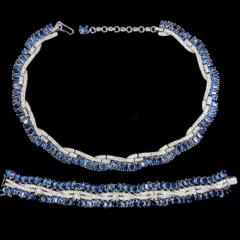Trifari 'Alfred Philippe' Pave Crossbands and Sapphire Waves Necklace and Bracelet Set