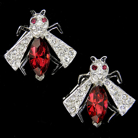 KTF Trifari 'Alfred Philippe' Pair of Pave Ruby and Enamel Miniature Bug Scatter Pins