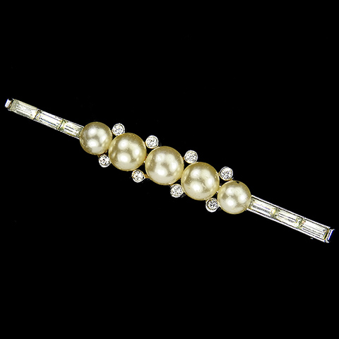 Trifari 'Alfred Philippe' Graduated Pearls and Baguettes Smaller Bar or Tie Pin