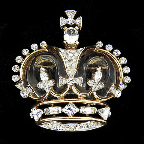 Trifari 'Alfred Philippe' Gold Pave and Diamante Spangles Jelly Belly Royal Crown Pin