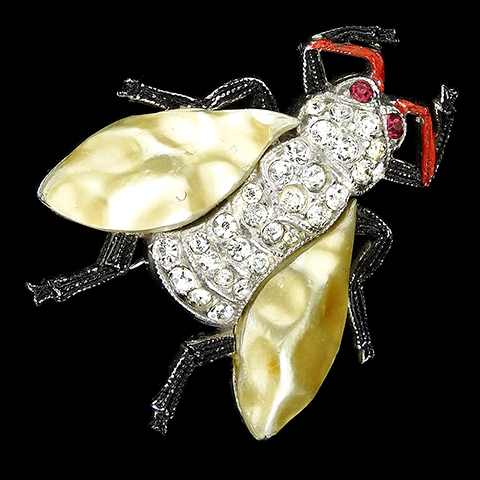 Trifari 'Alfred Philippe' Pave and Enamel Miniature Pearl Winged Bug Scatter Pin