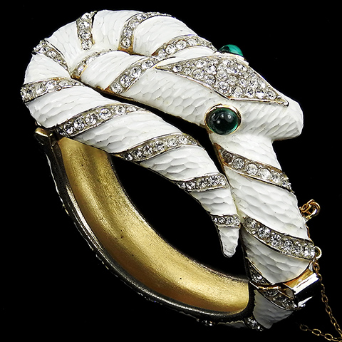 Trifari 'Alfred Philippe' 'Jewels of Fantasy' 'Garden of Eden' Pave and White Enamel Snake Bangle Bracelet