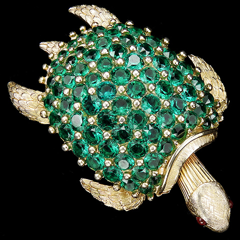 Trifari 'Alfred Philippe' 'Riviera' Gold and Emeralds Turtle with Moveable Head Pin