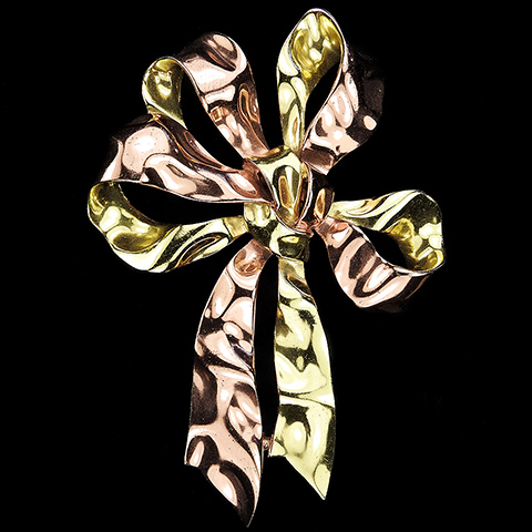 Trifari 'Alfred Philippe' Yellow and Rose Gold Giant Rosette Bow Bowknot Pin Clip