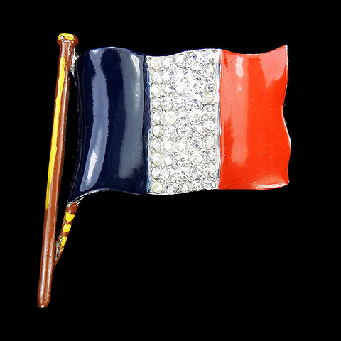 Trifari 'Alfred Philippe' WW2 Allies Patriotic French Tricolour Flag Pin