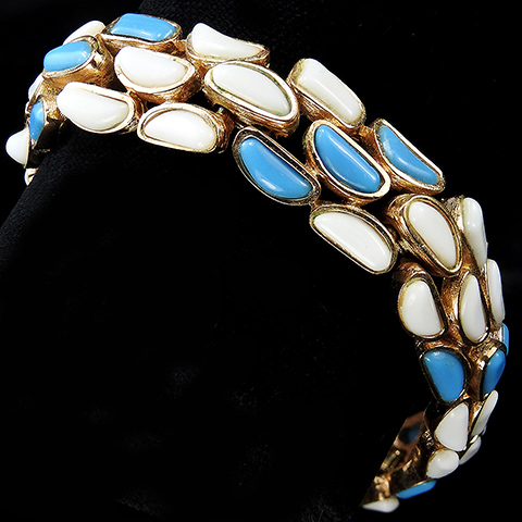 Trifari 'Alfred Philippe' 'Modern Mosaics' White and Blue Poured Glass Bracelet