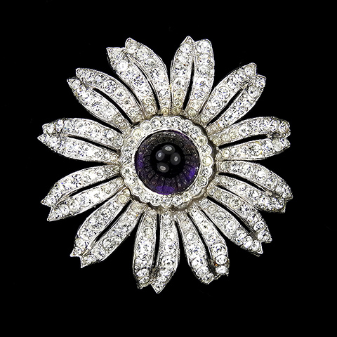 Trifari 'Alfred Philippe' Pave and Amethyst Cabochon Sunflower Flower Pin Clip