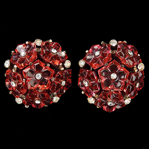 Trifari 'Alfred Philippe' 'Fleur de Paris' Ruby Fruit Salads Cluster Button Clip Earrings