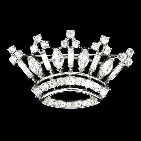 Trifari 'Alfred Philippe' Diamante Baguettes and Navettes 'Jeweled Tiaras' Royal Crown Pin