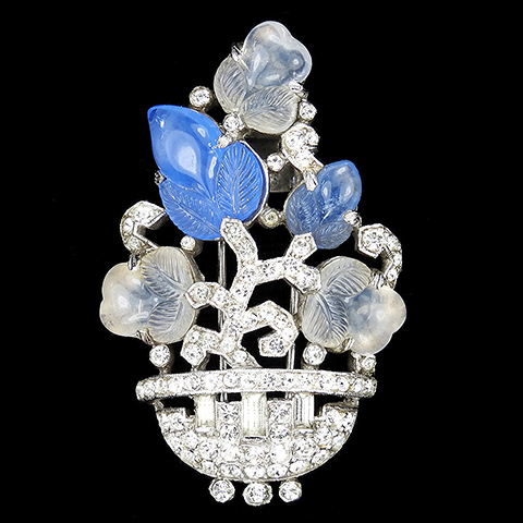 Trifari 'Alfred Philippe' Pave Sapphire and Moonstone Fruit Salad Flower Basket Pin Clip